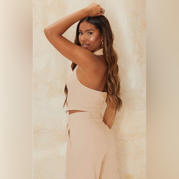 Stone Woven Holterneck Waistcoat Cropped Vest US2 NWT - Picture 3 of 6